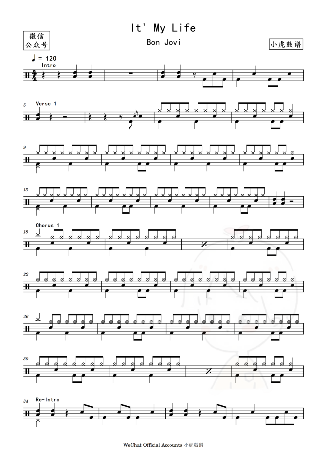 Bon Jovi《It&rsquo;s My Life》鼓谱 - 架子鼓谱