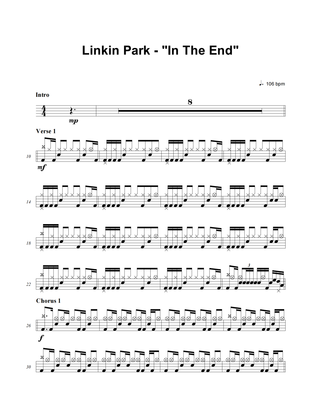 LINKIN PARK《In The End》鼓谱 - 架子鼓谱